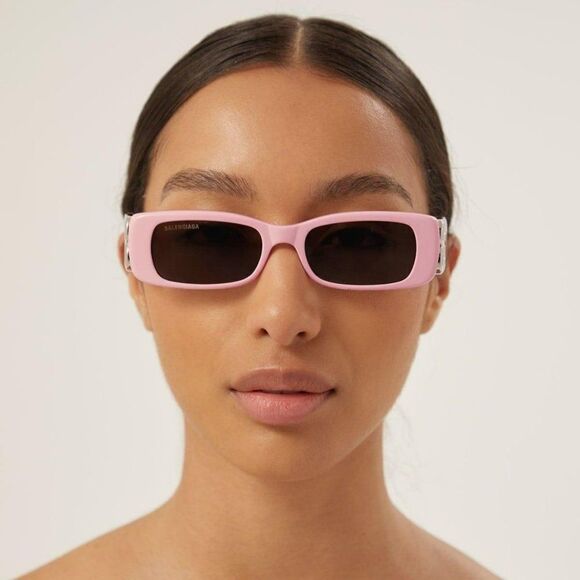 NEW Balenciaga  BB0096S 012 Pink Silver Logo Grey Rectangle Unisex Sunglasses - Picture 13 of 14